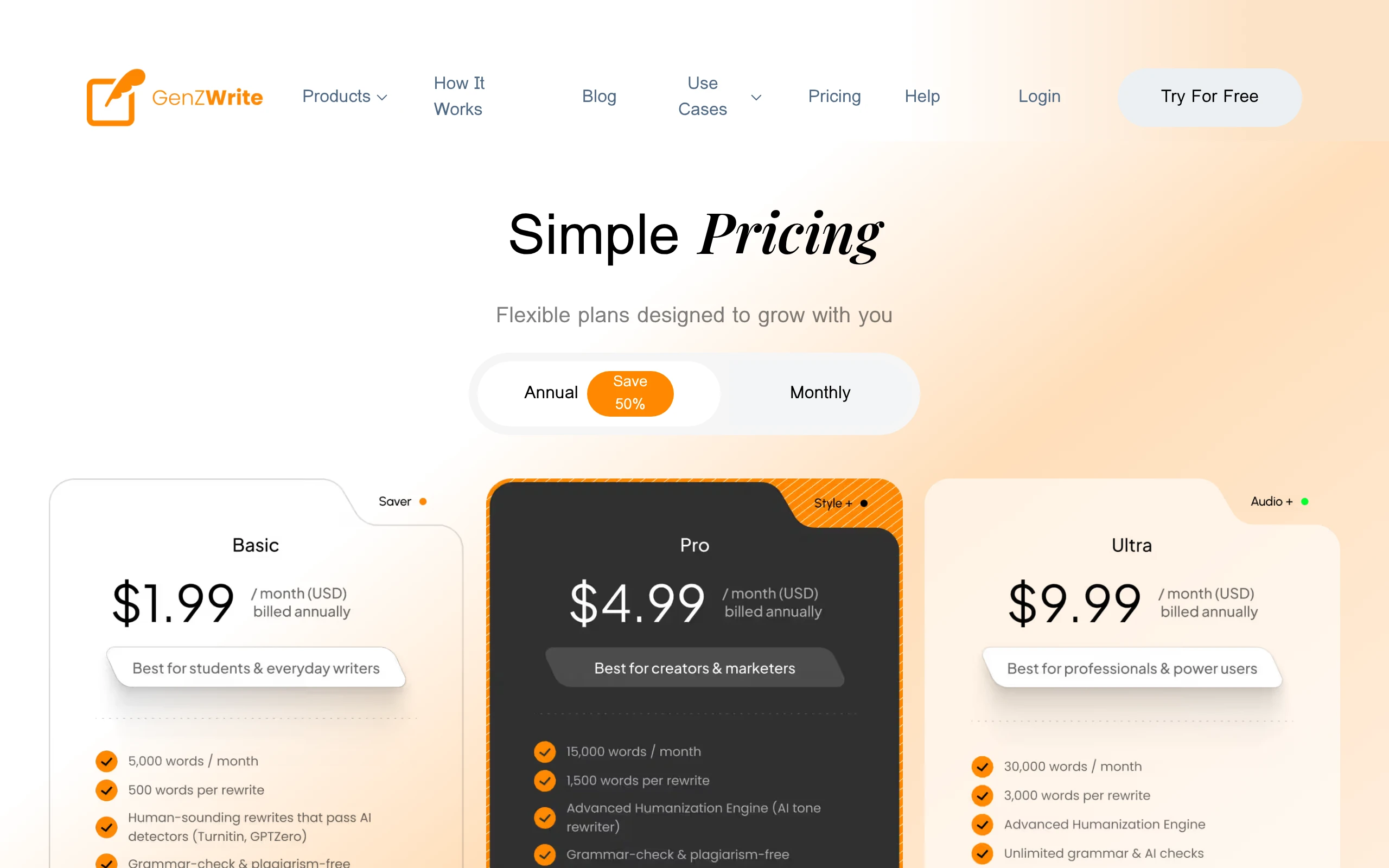 Genzwrite pricing screenshot