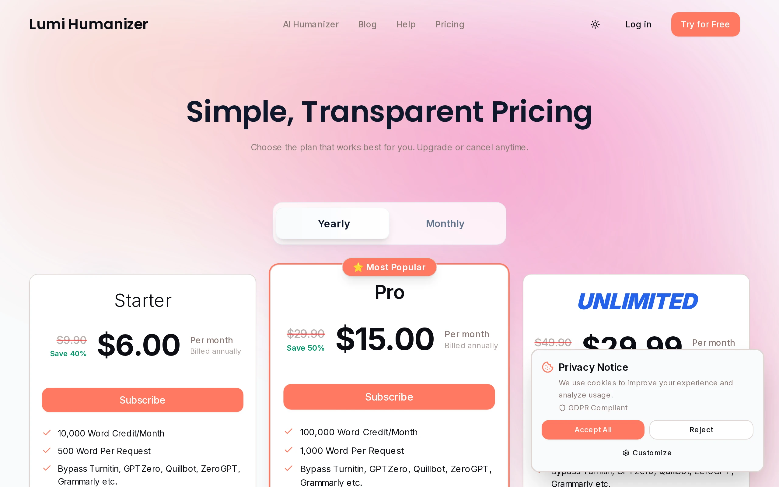LumiHumanizer Pricing