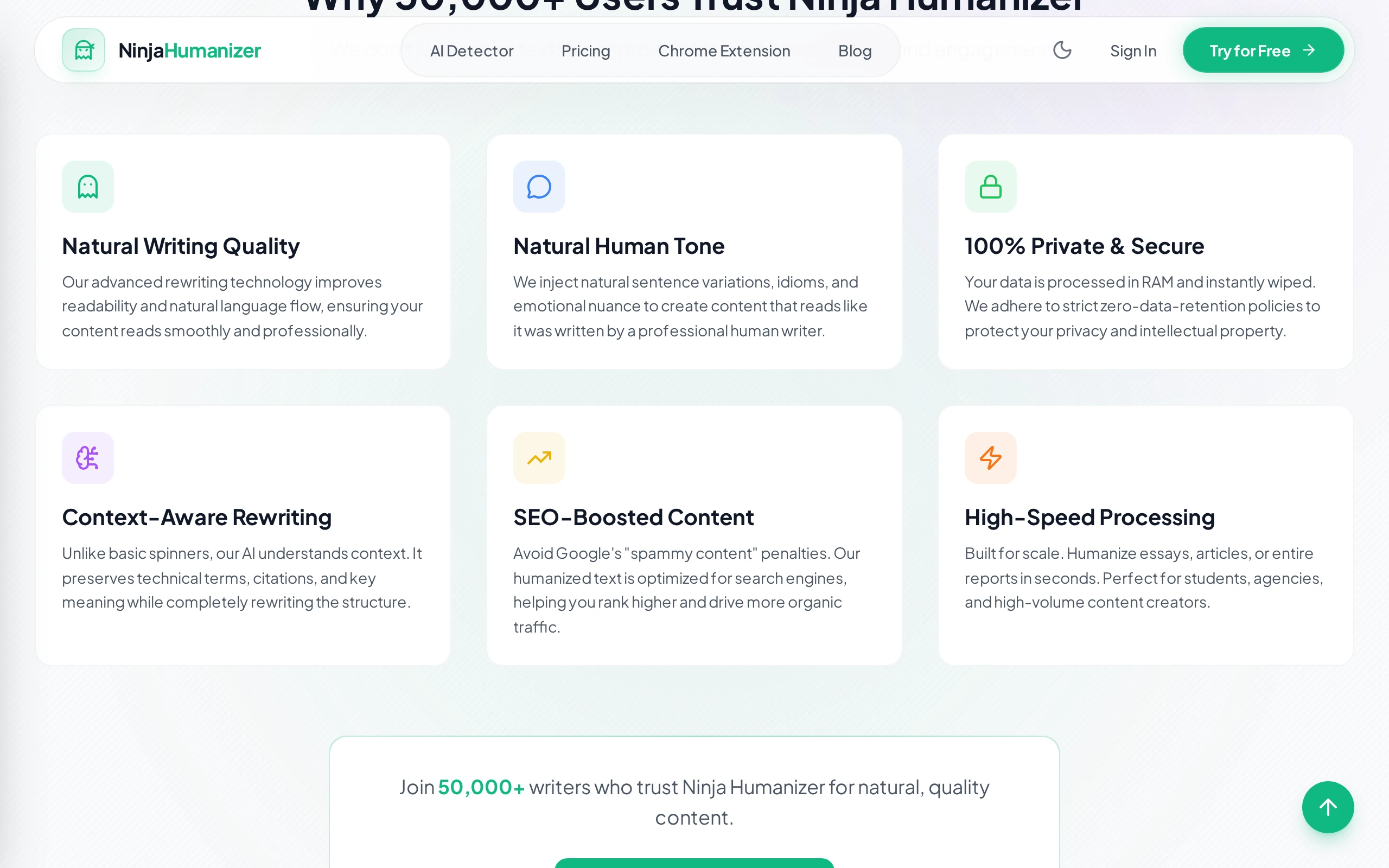 Ninja Humanizer features breakdown showing key capabilities