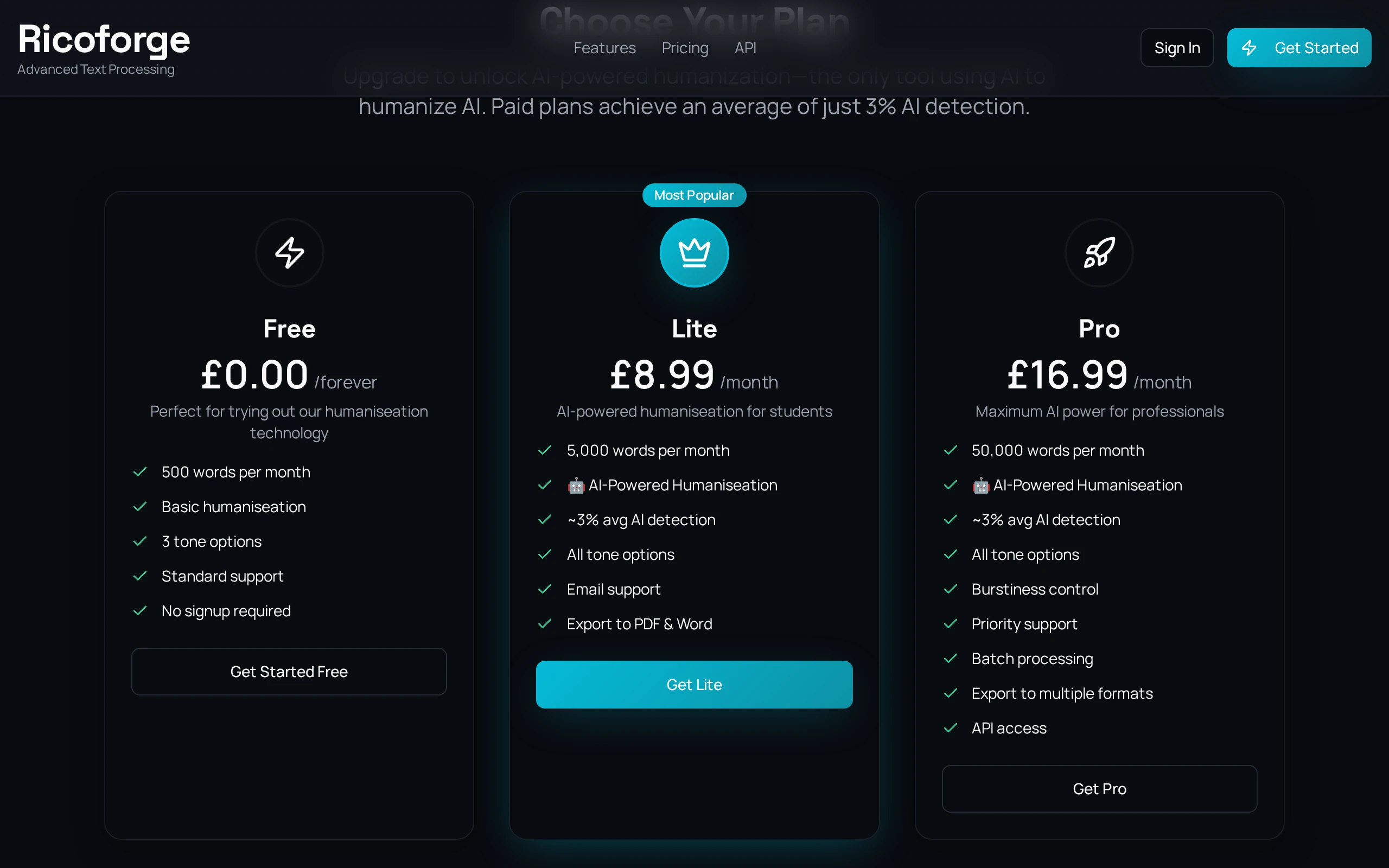 RicoForge pricing plans and tiers