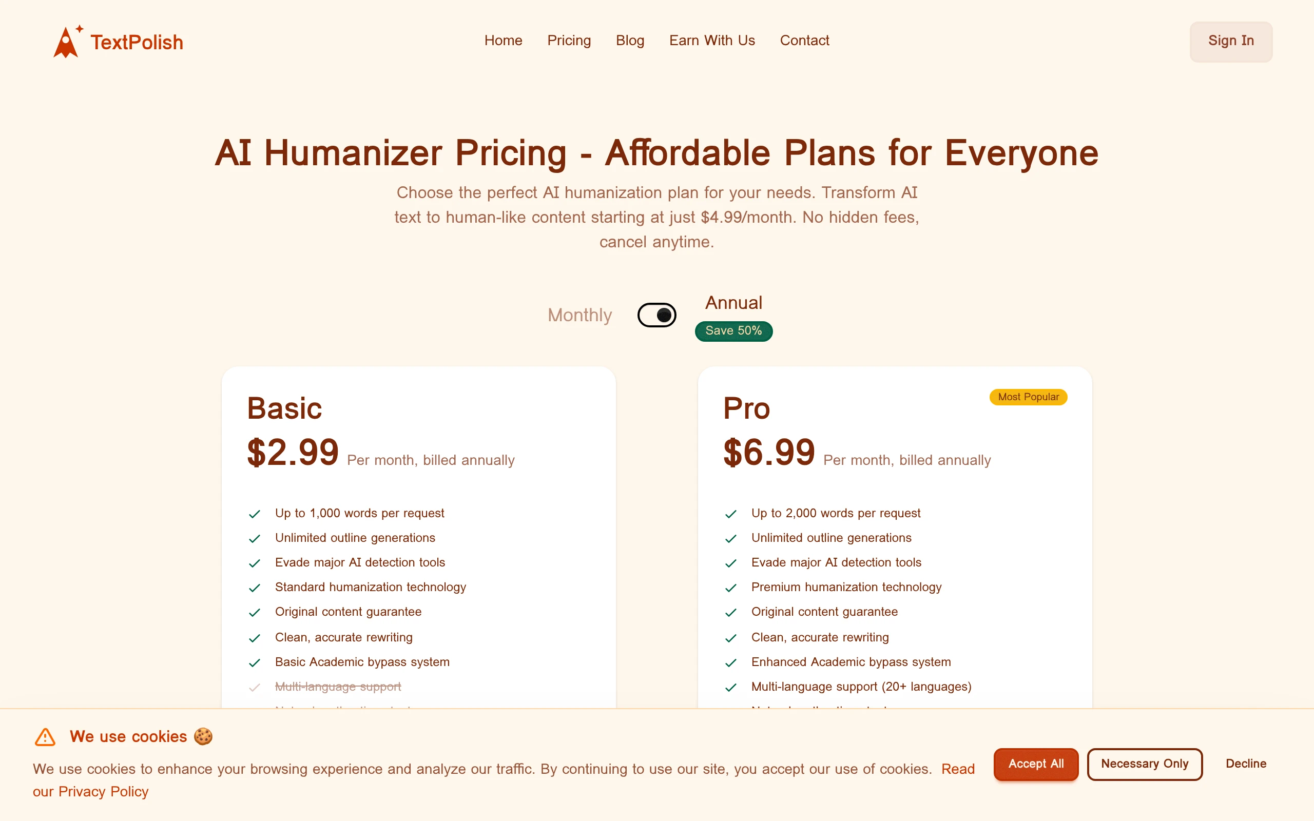 Text-Polish Pricing Screenshot
