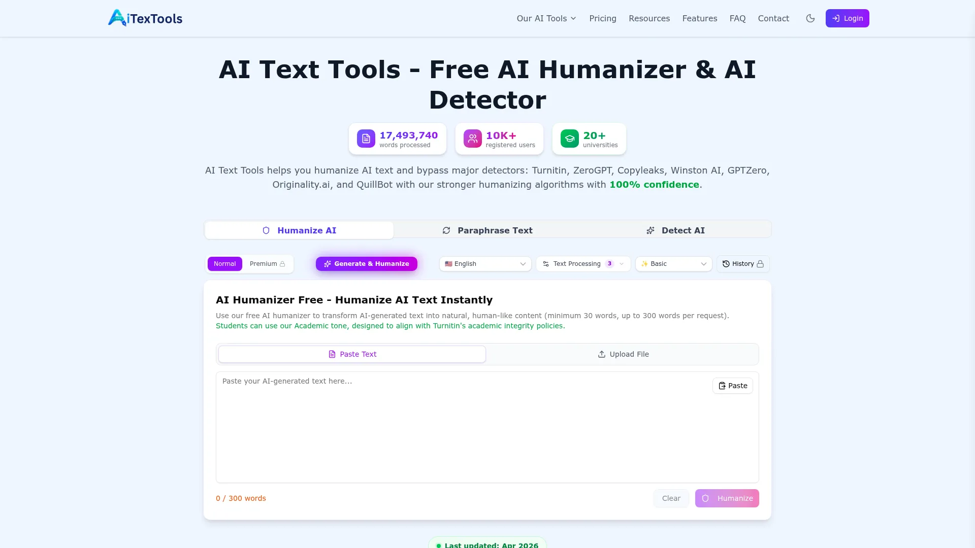 AITextools Review - Homepage Screenshot