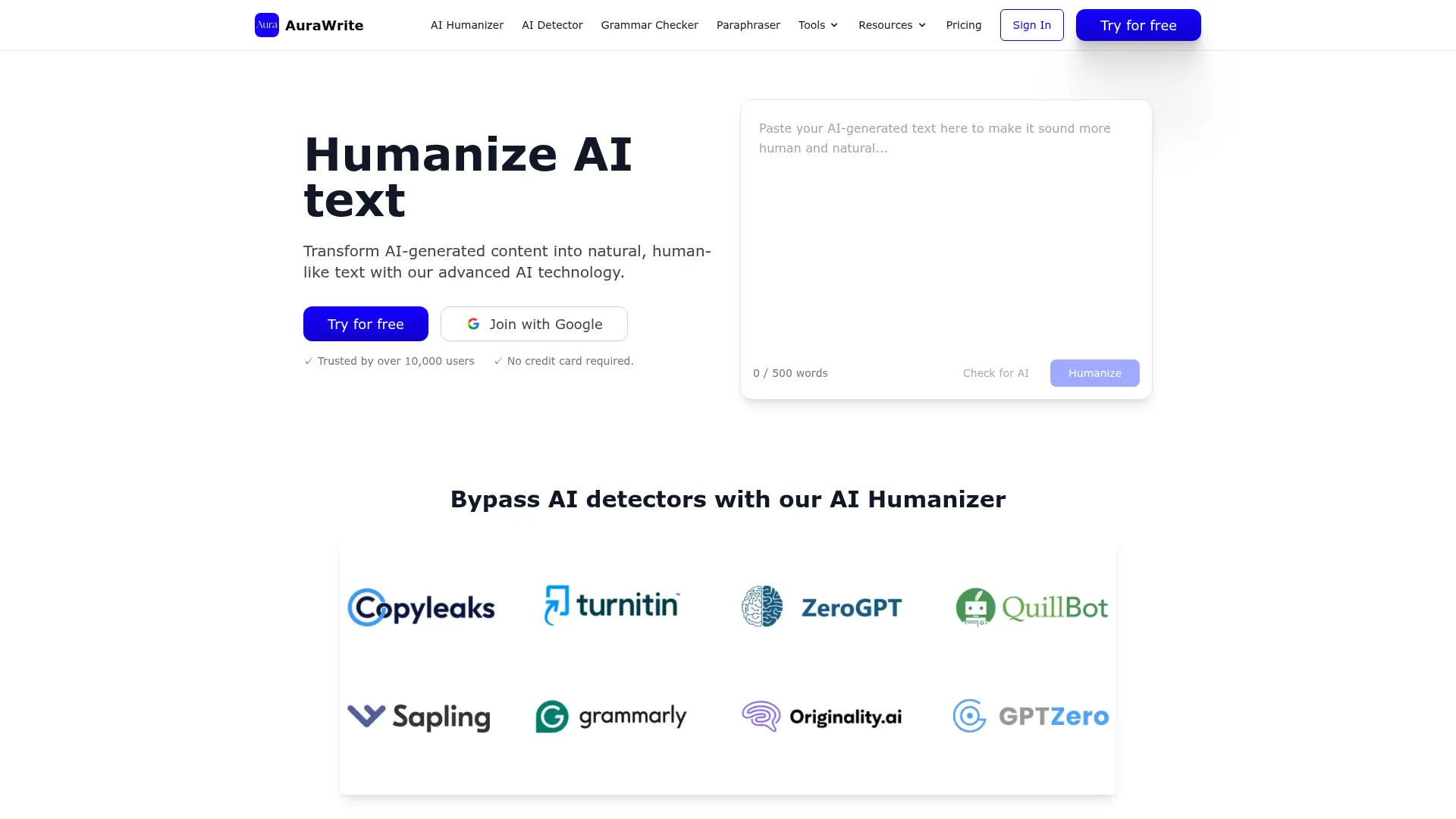 AuraWrite Review - Homepage Screenshot