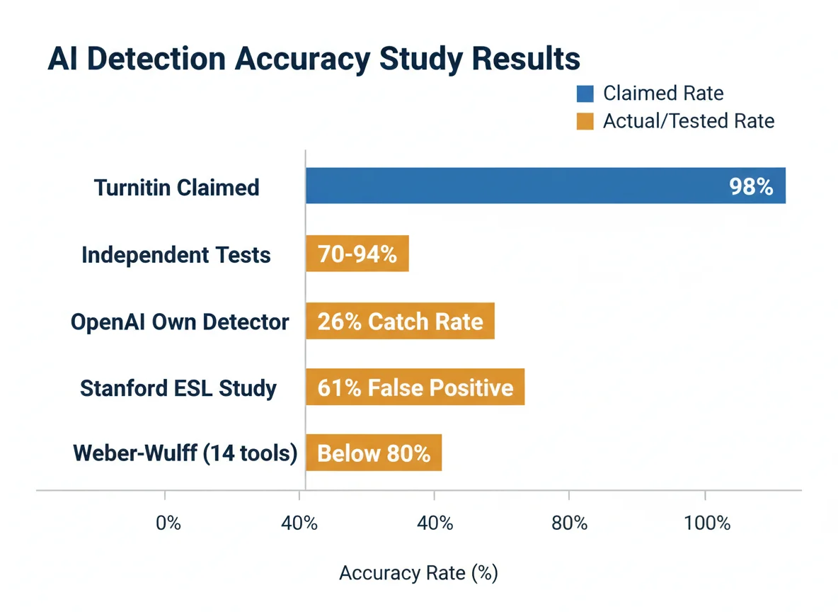 AI detection accuracy comparison chart showing claimed vs actual rates