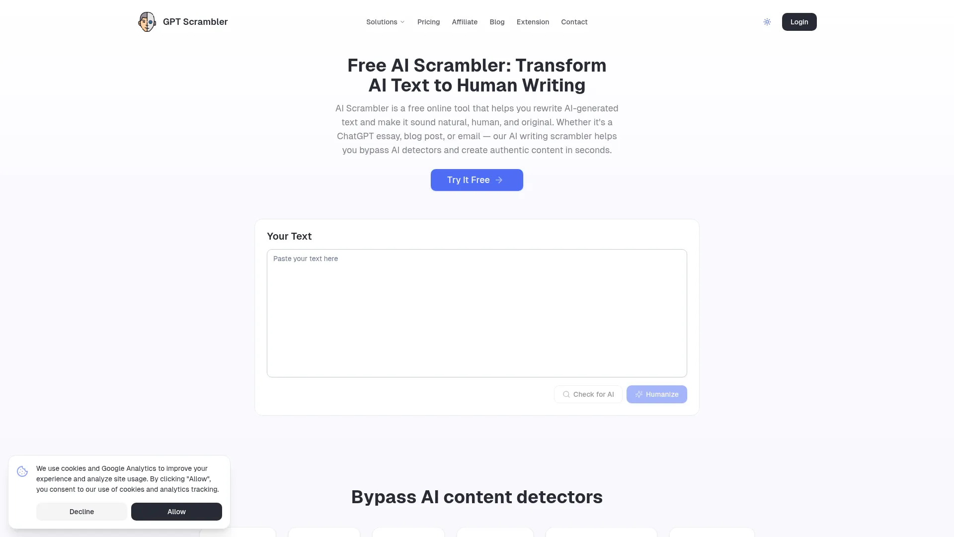 GPT Scrambler Review - Homepage Screenshot