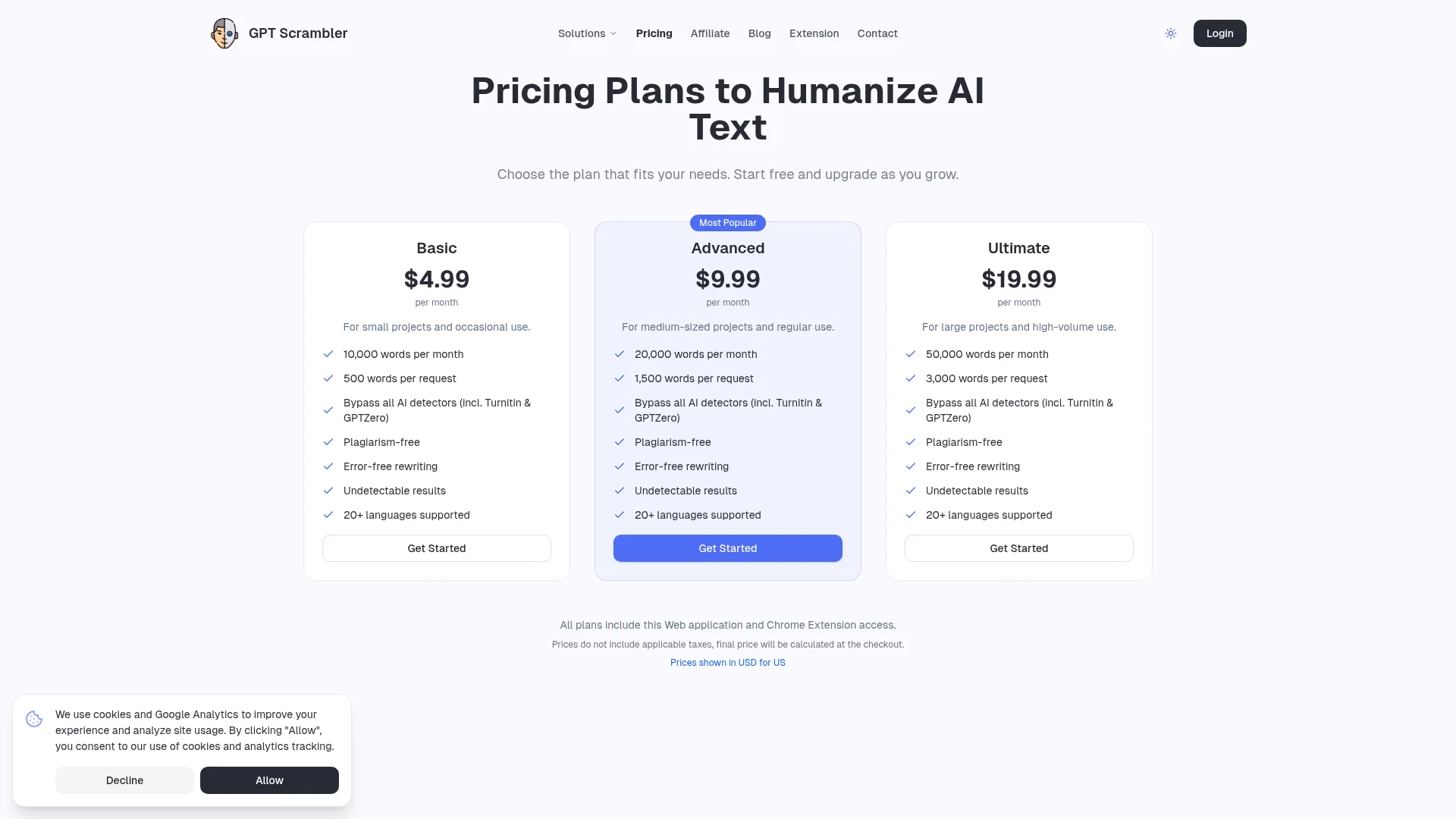 GPT Scrambler Review - Pricing Screenshot