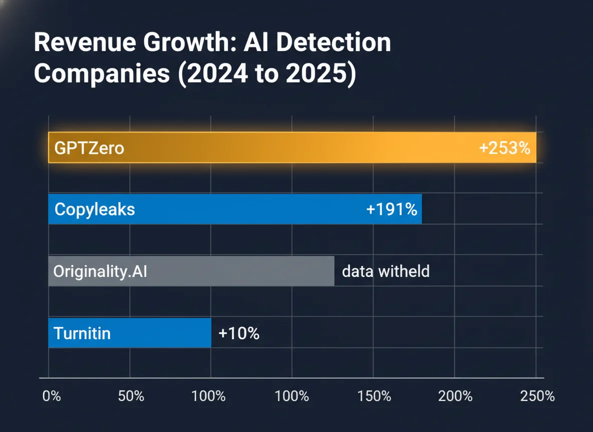 Revenue growth comparison — Turnitin, Copyleaks, GPTZero (2024 to 2025)