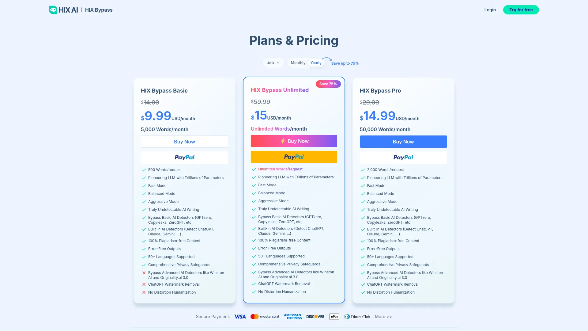 HIX Bypass - Pricing Screenshot