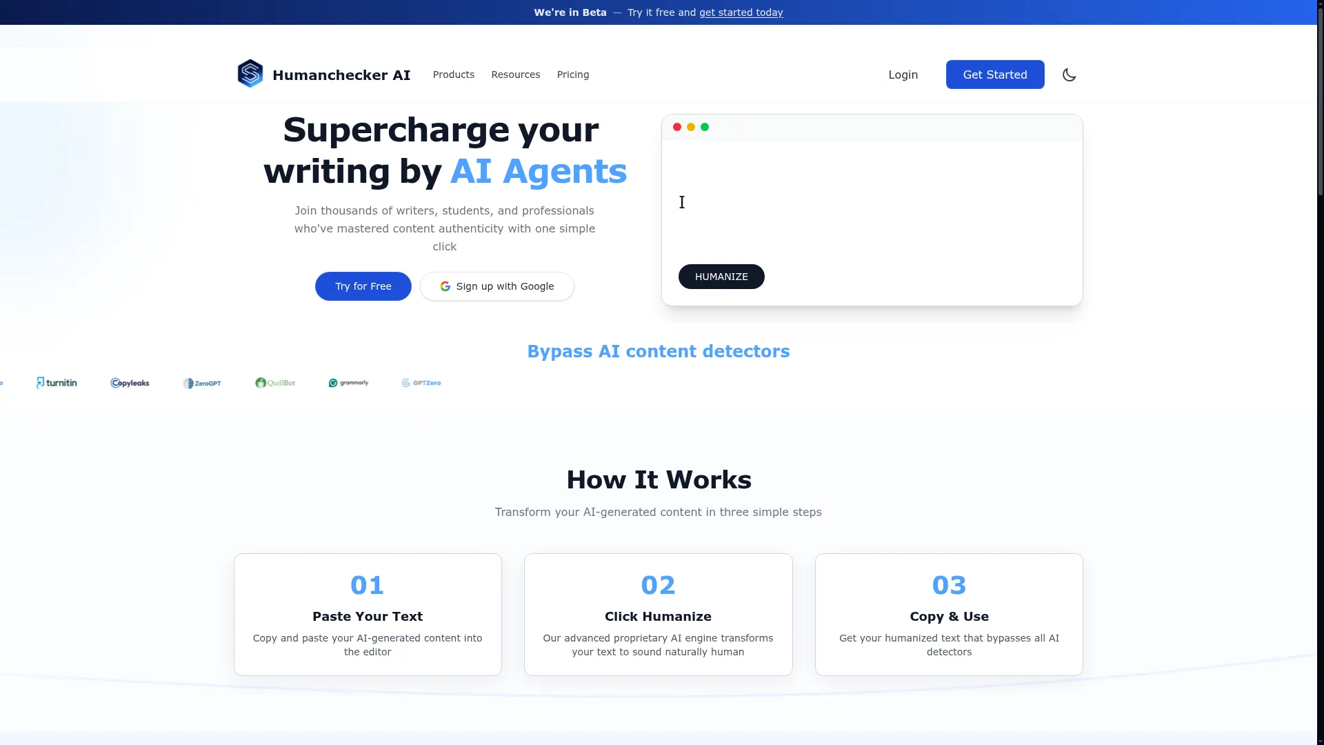 Humanchecker AI Review - Homepage Screenshot