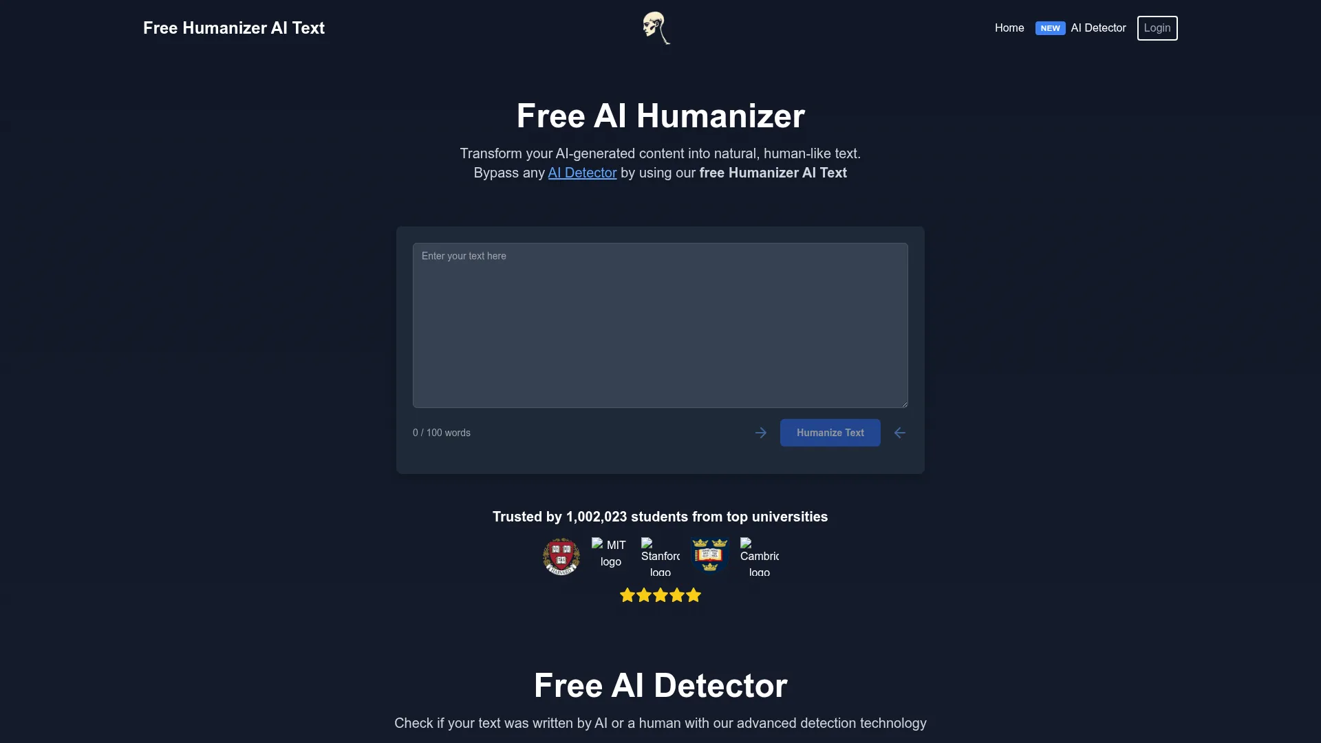 humanizer-ai-text Review - Homepage Screenshot