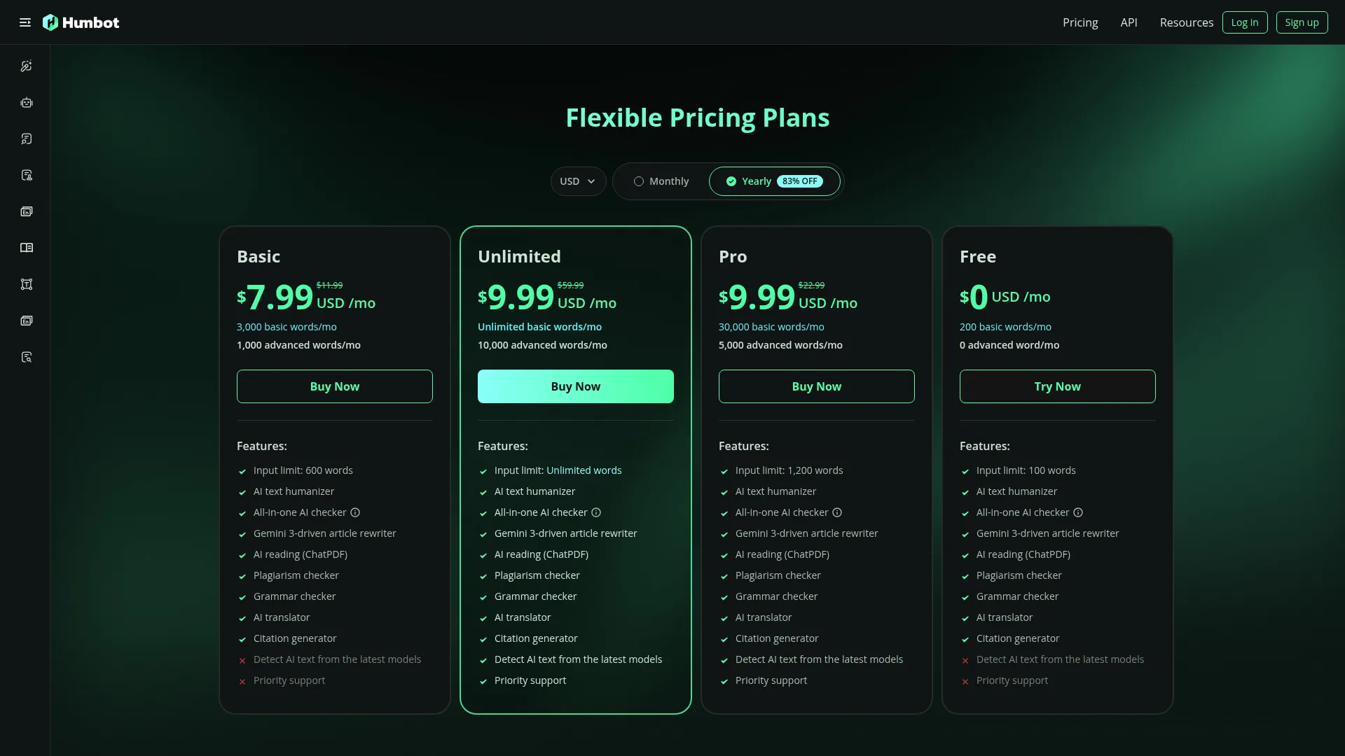 Humbot Review - Pricing Screenshot