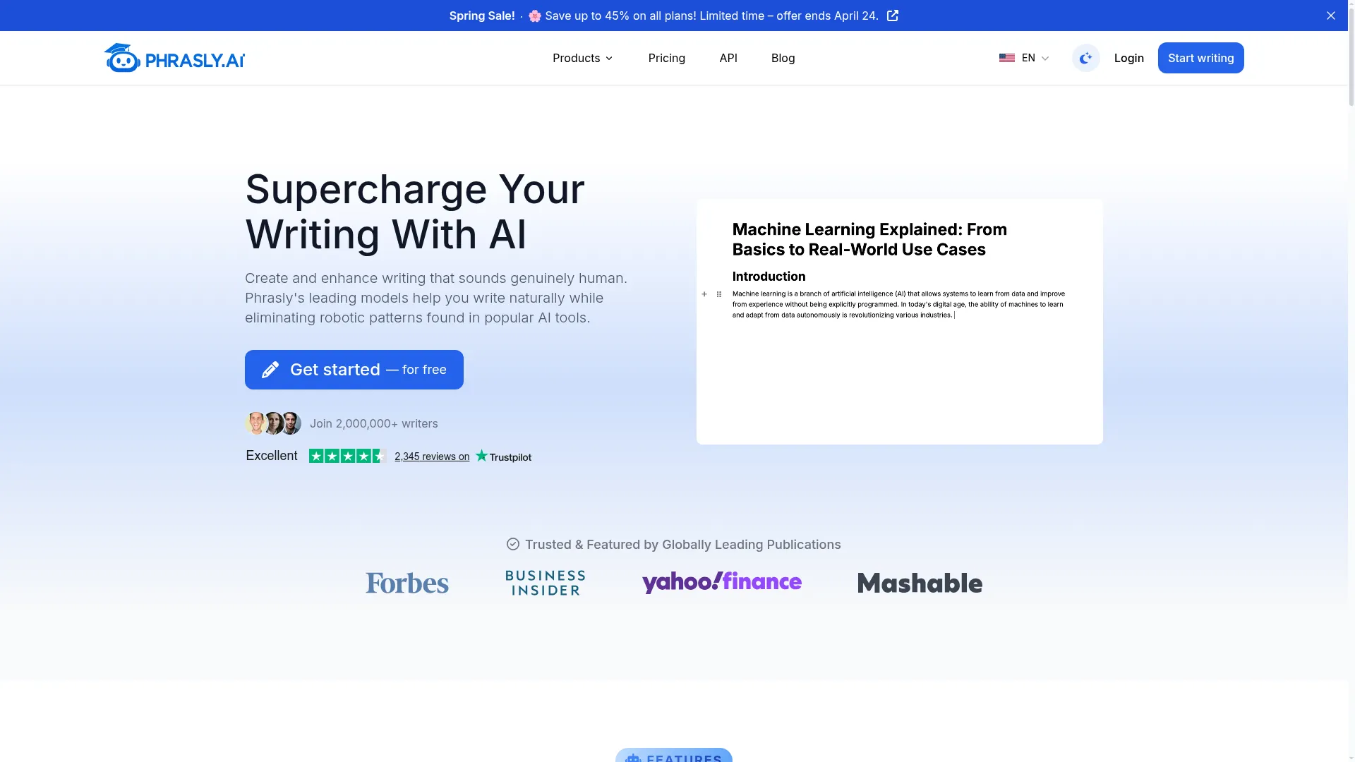 Phrasly Review - Homepage Screenshot