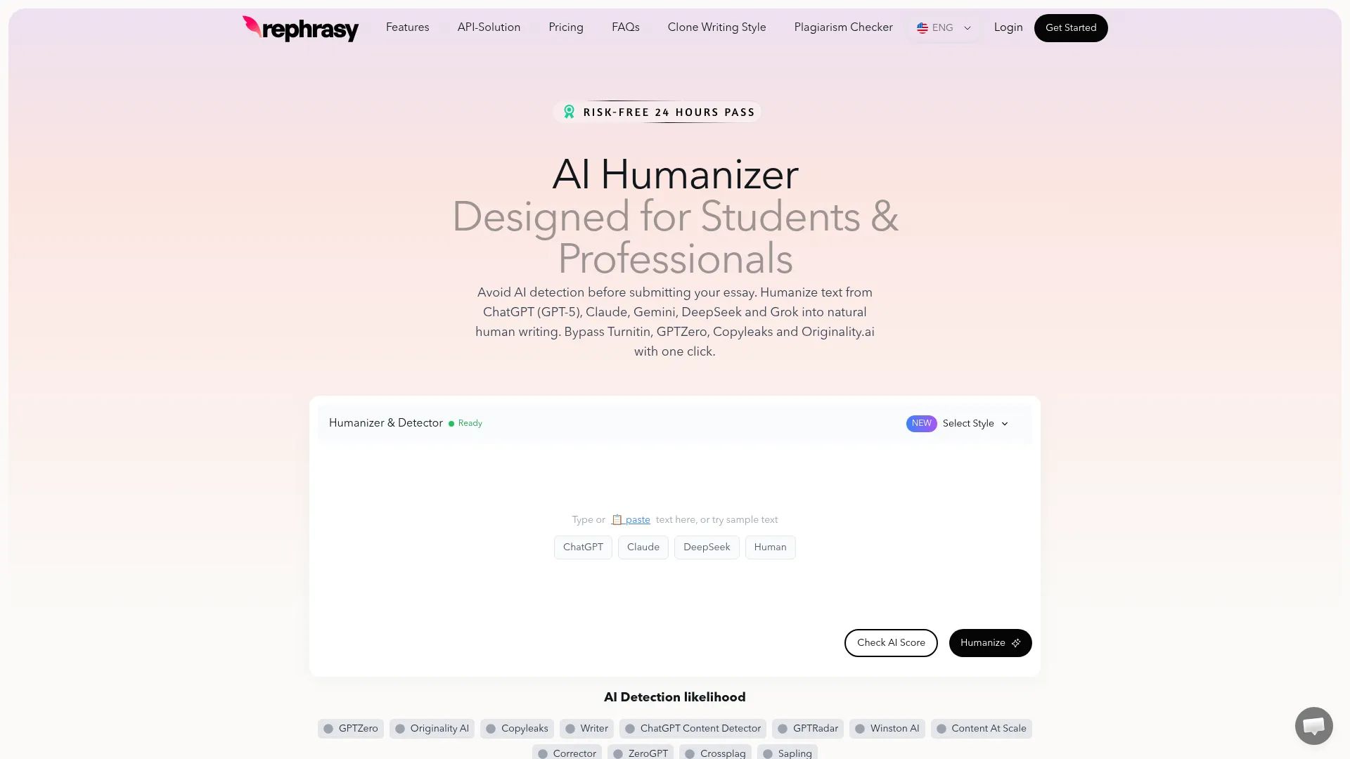 Rephrasy Review - Homepage Screenshot