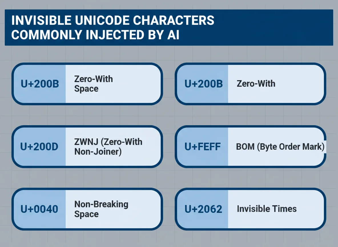 Seven invisible Unicode characters infographic