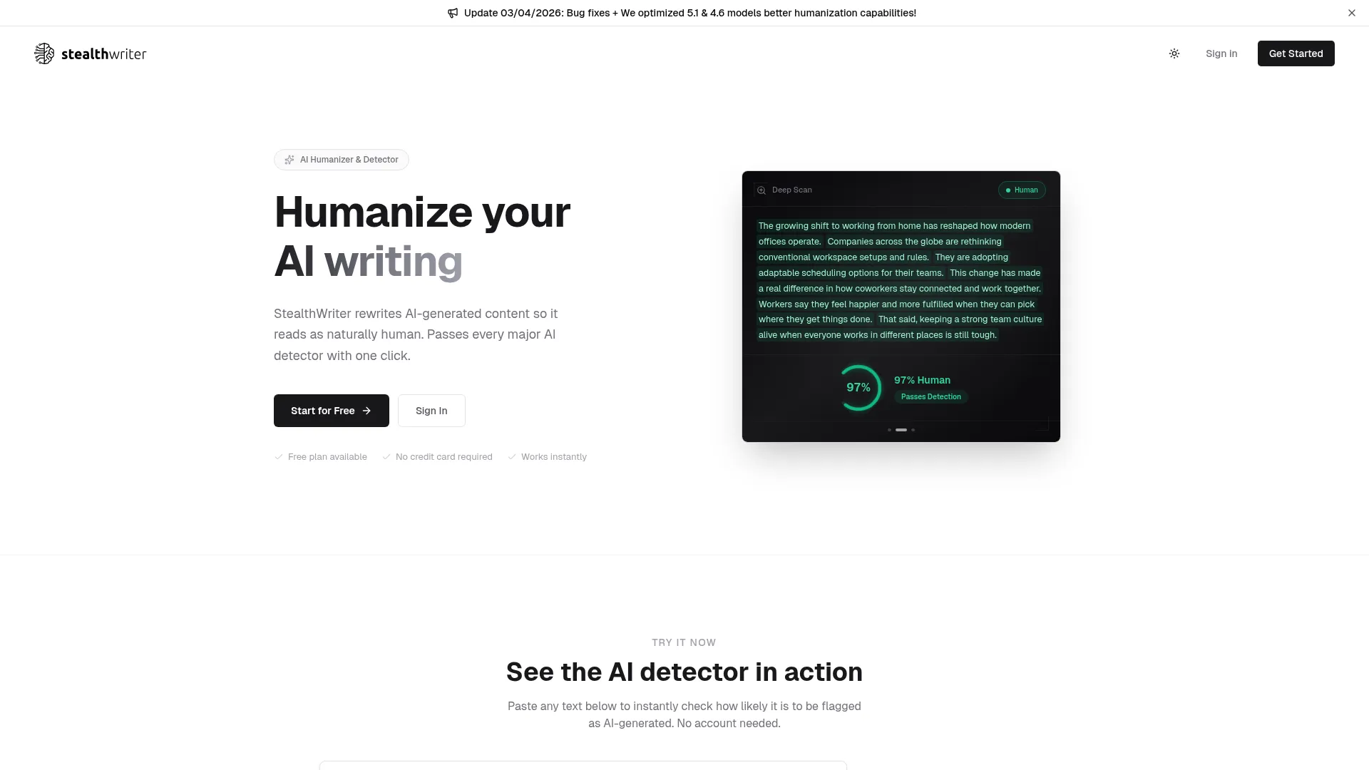 Stealthwriter Review - Homepage Screenshot