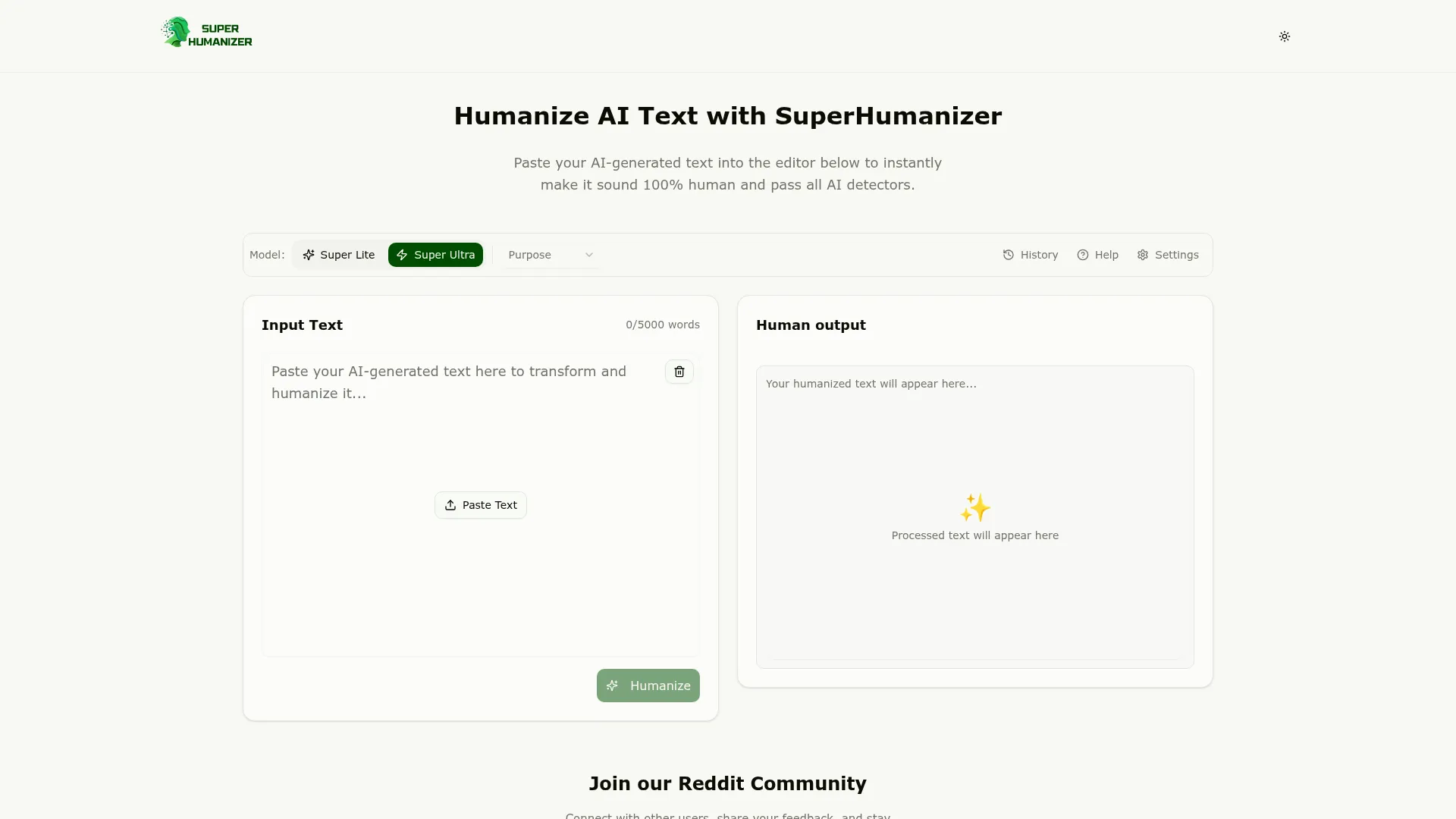 SuperHumanizer Review - Homepage Screenshot