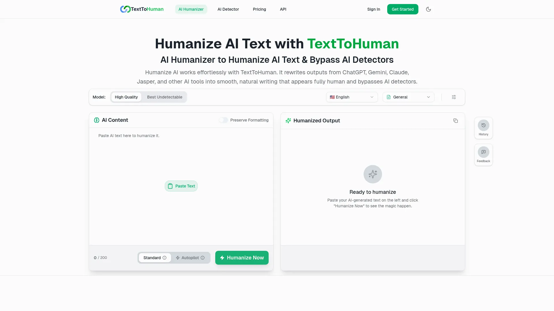 TextToHuman Review - Homepage Screenshot