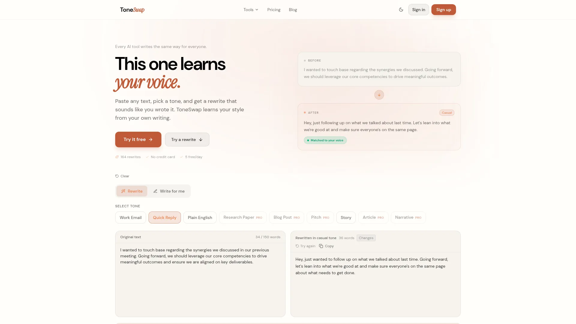 ToneSwap Review - Homepage Screenshot