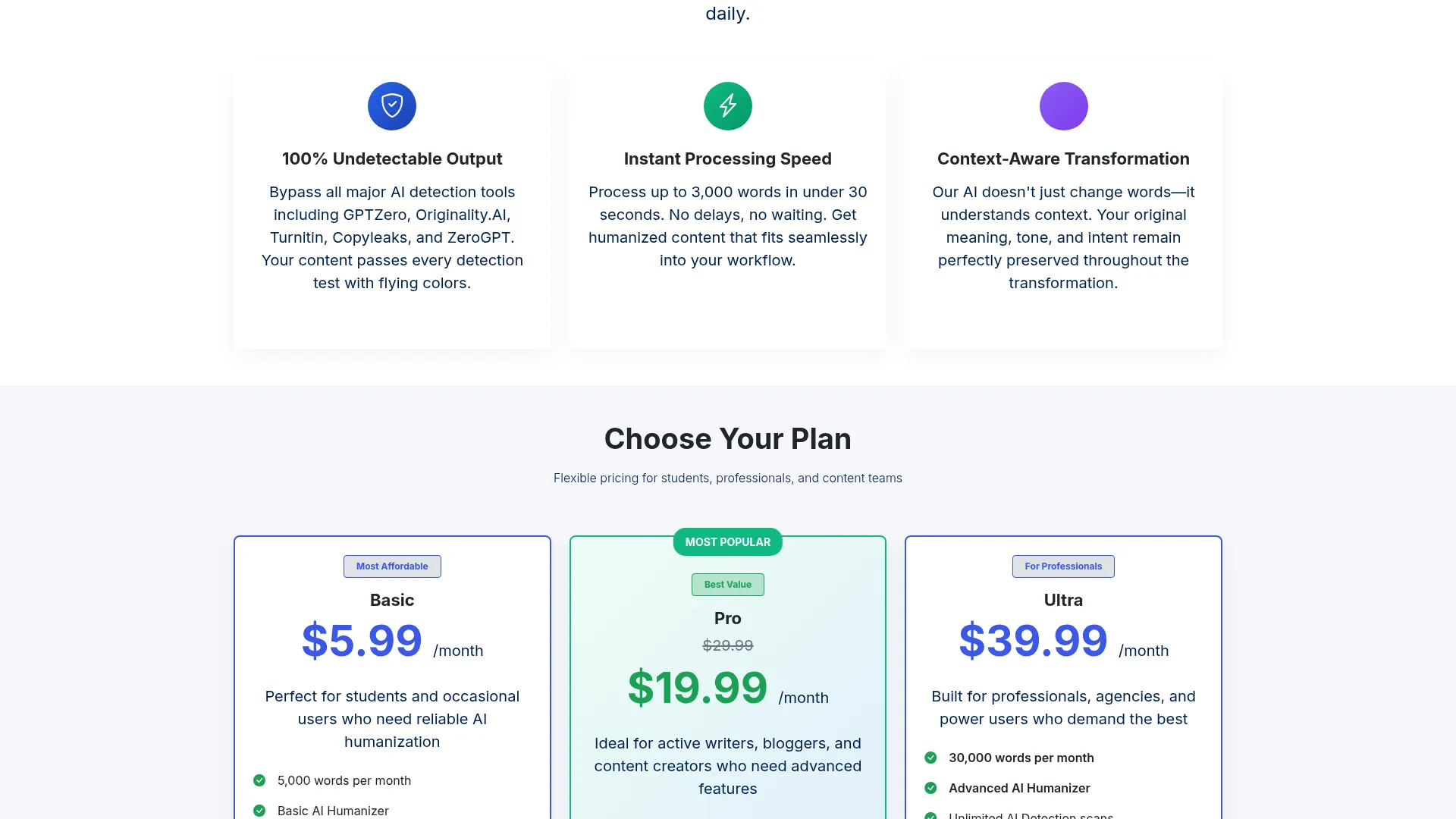 Tophumanizer - Pricing Screenshot
