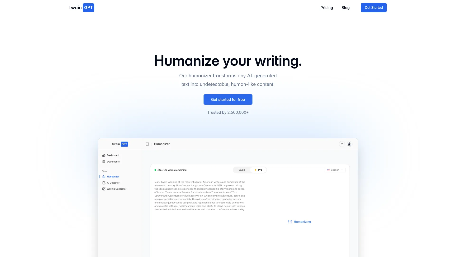 TwainGPT Review - Homepage Screenshot