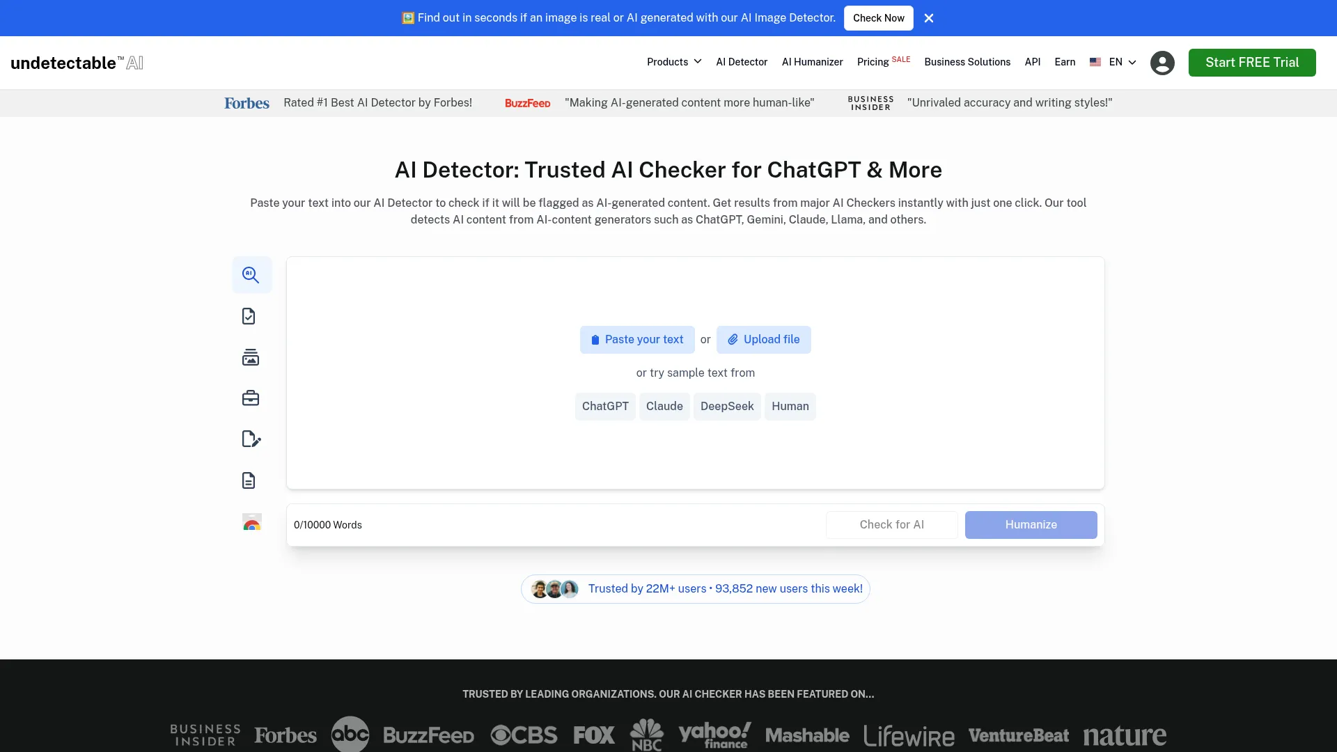 Undetectable AI Review - Homepage Screenshot
