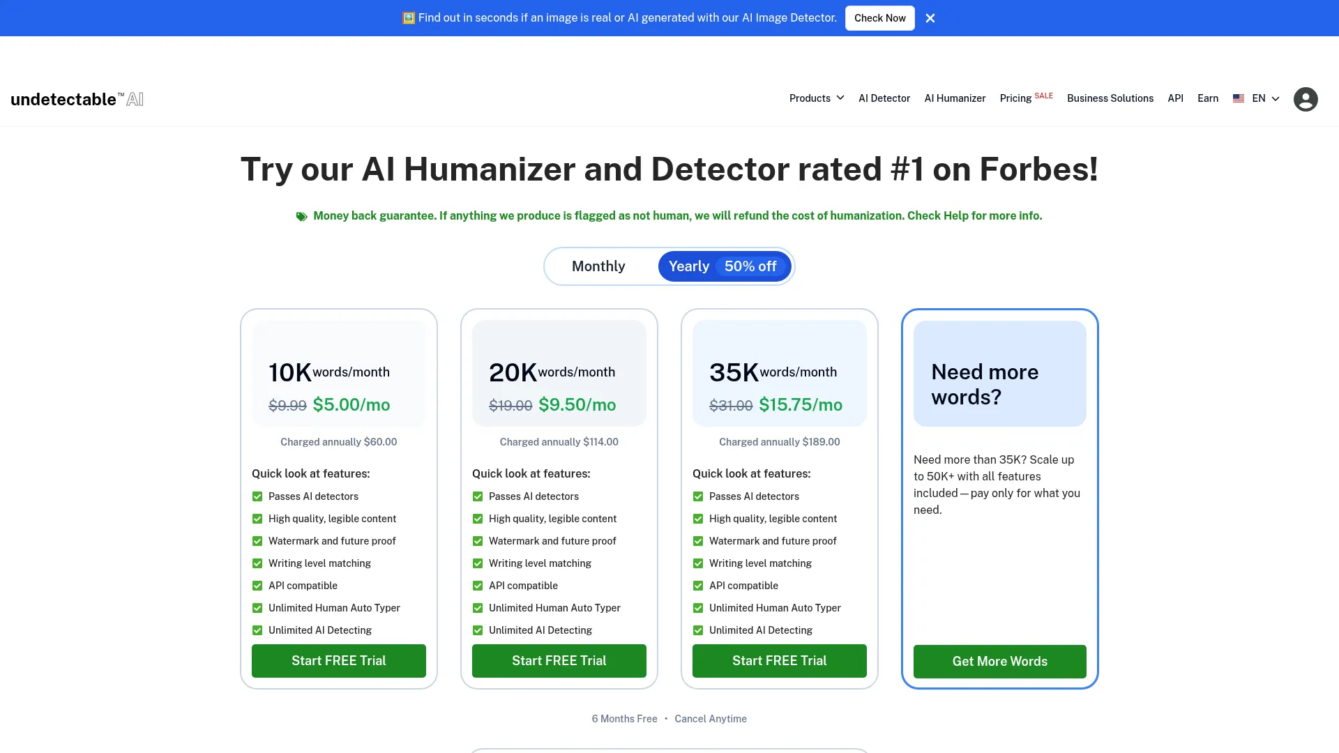 Undetectable AI Review - Pricing Screenshot