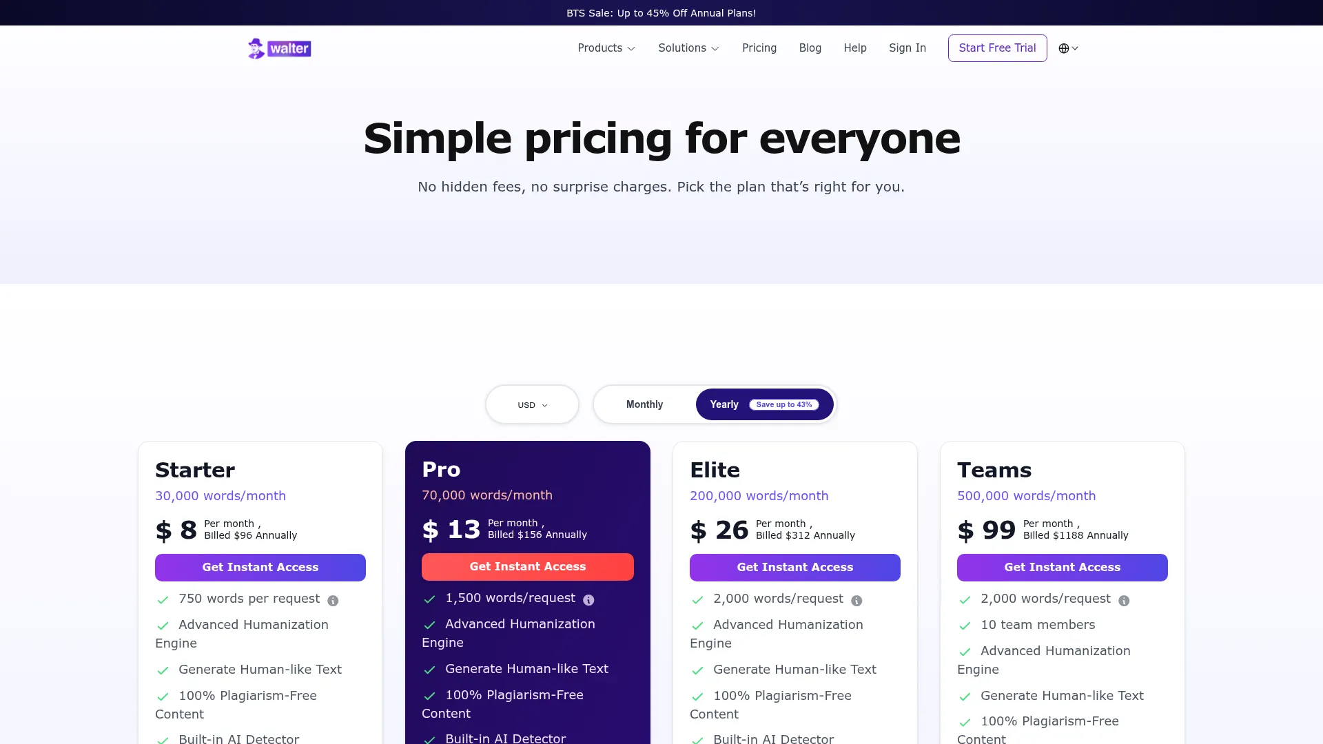 Walter Writes Review - Pricing Screenshot