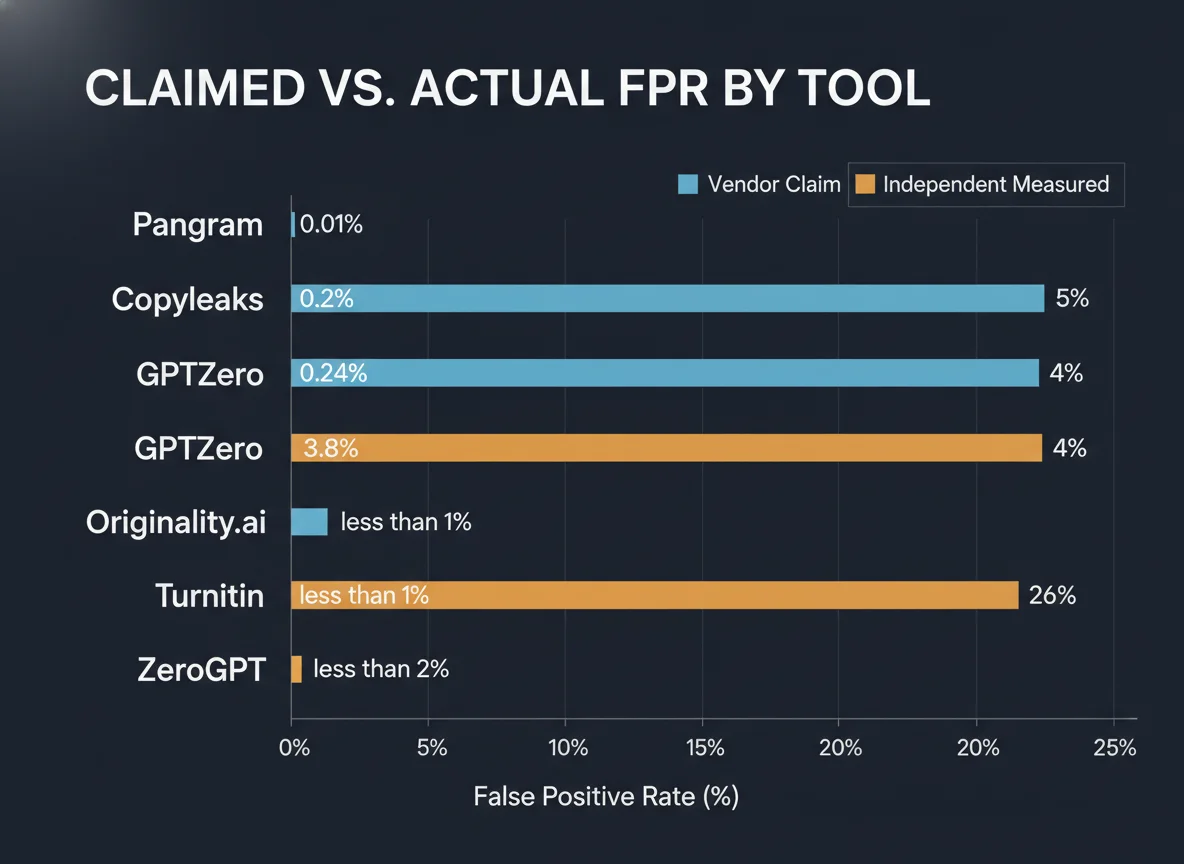 Vendor Claimed vs. Independent FPR by Tool — Comparison Chart