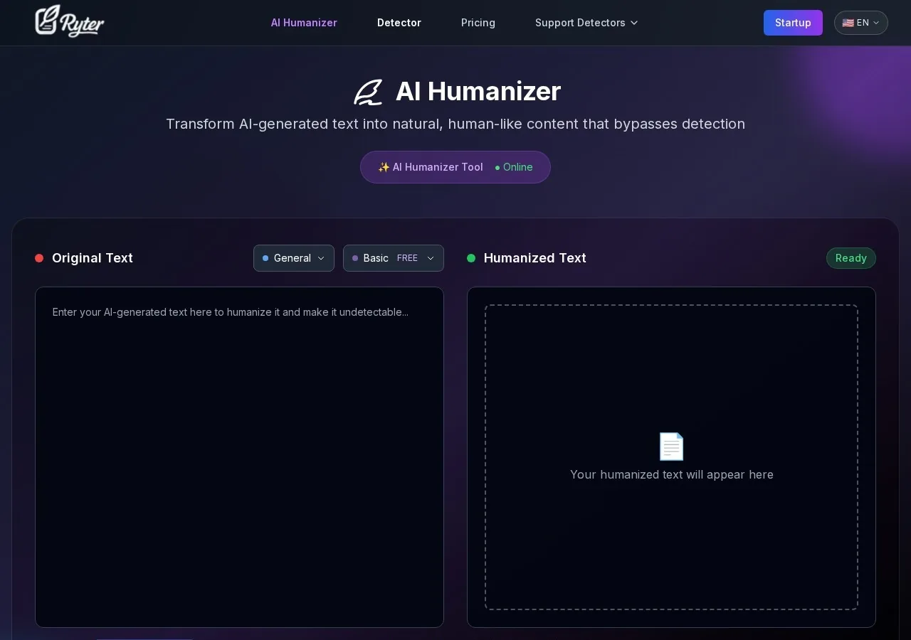 Ryter Pro humanizer tool screenshot