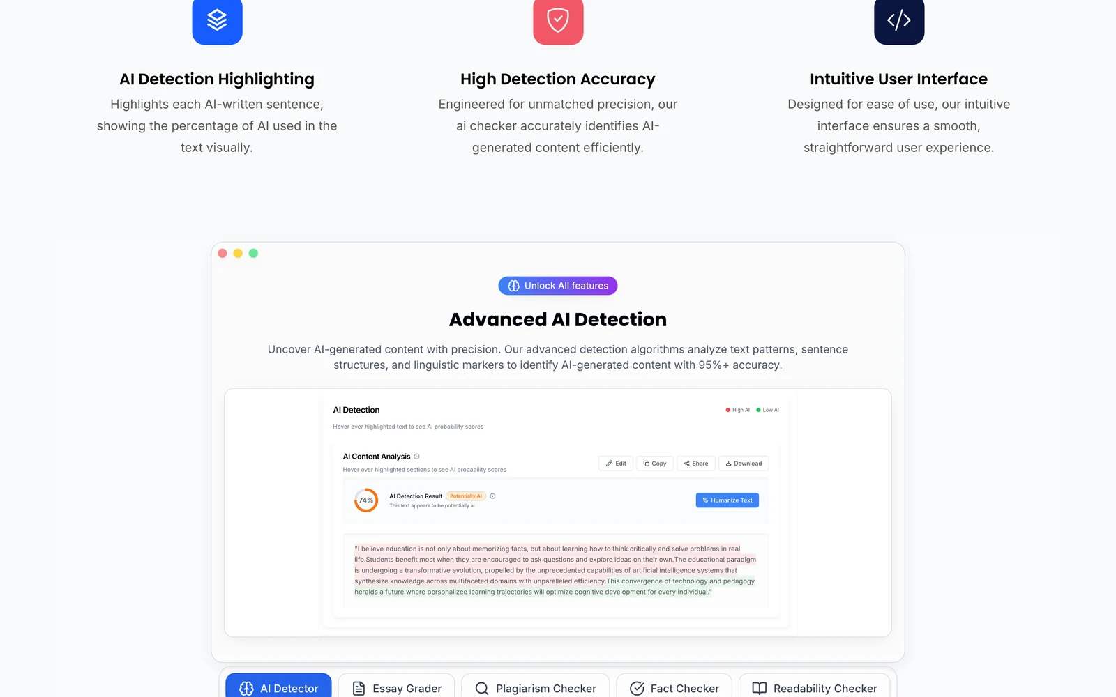 Detecting-AI Review - Features Screenshot