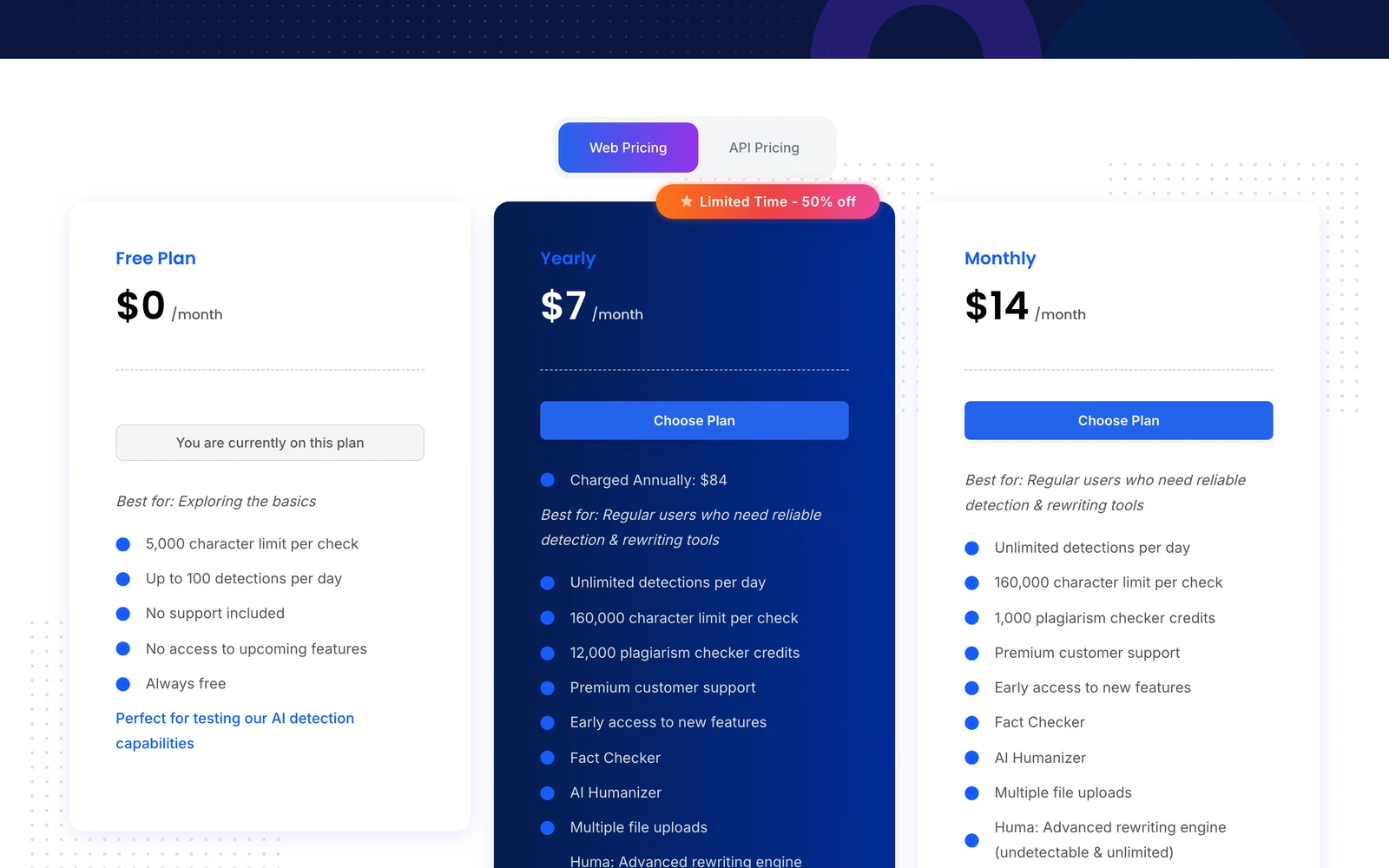 Detecting-AI Review - Pricing Screenshot