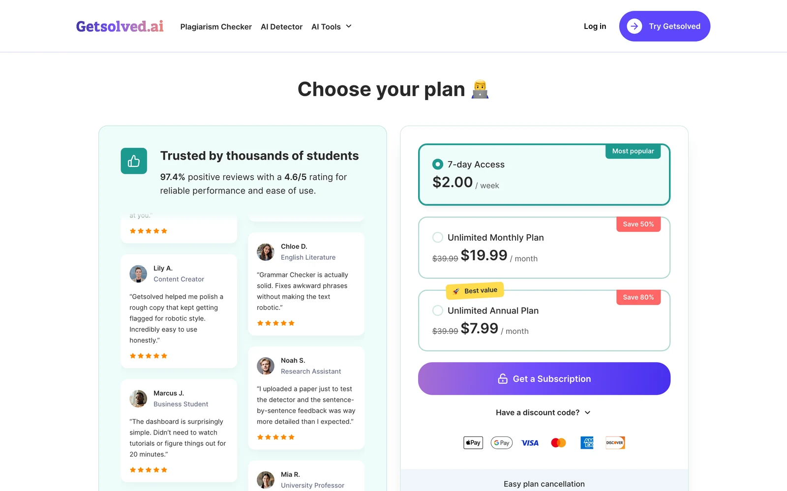 Getsolved Review - Pricing Screenshot