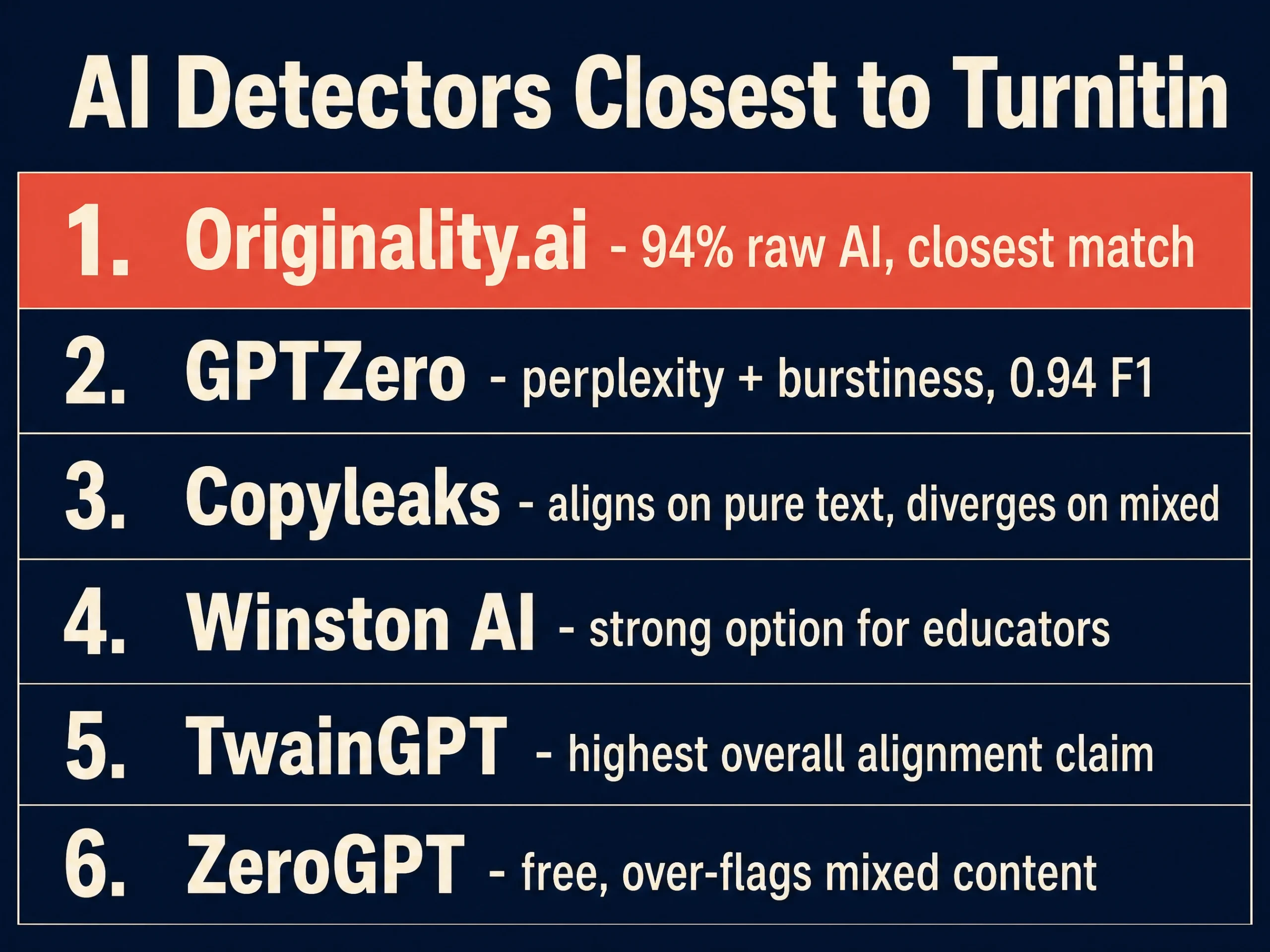 AI detectors closest to Turnitin ranked
