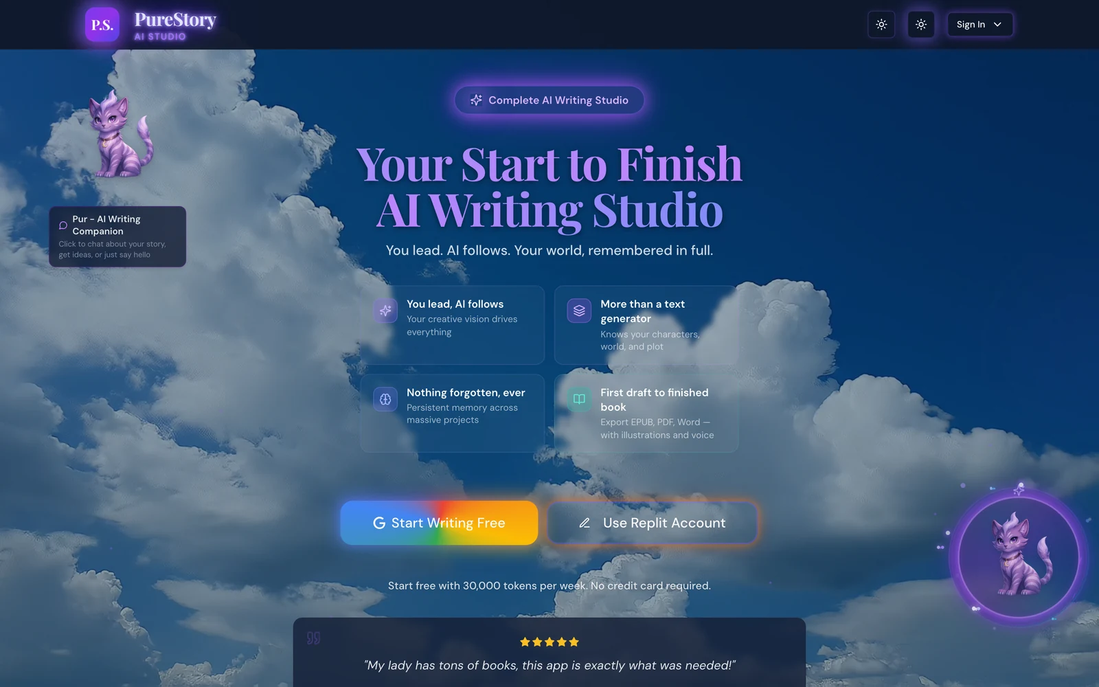 PureStory Review - Homepage Screenshot