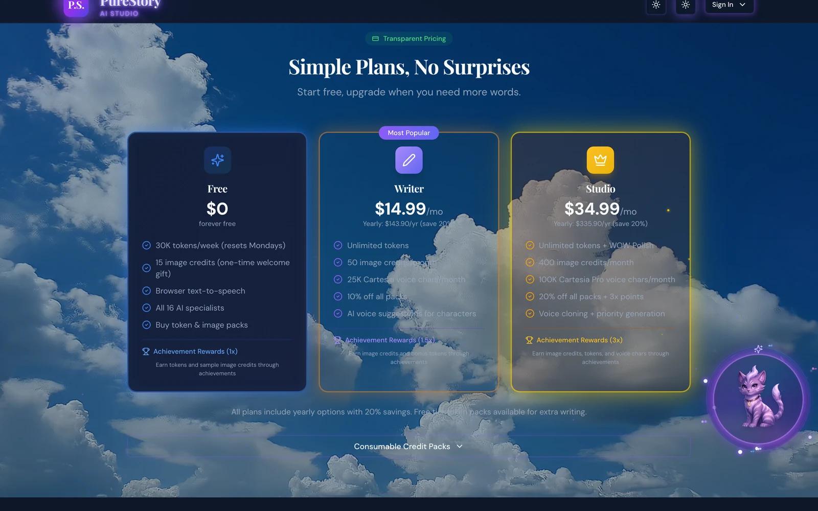 PureStory Review - Pricing Screenshot