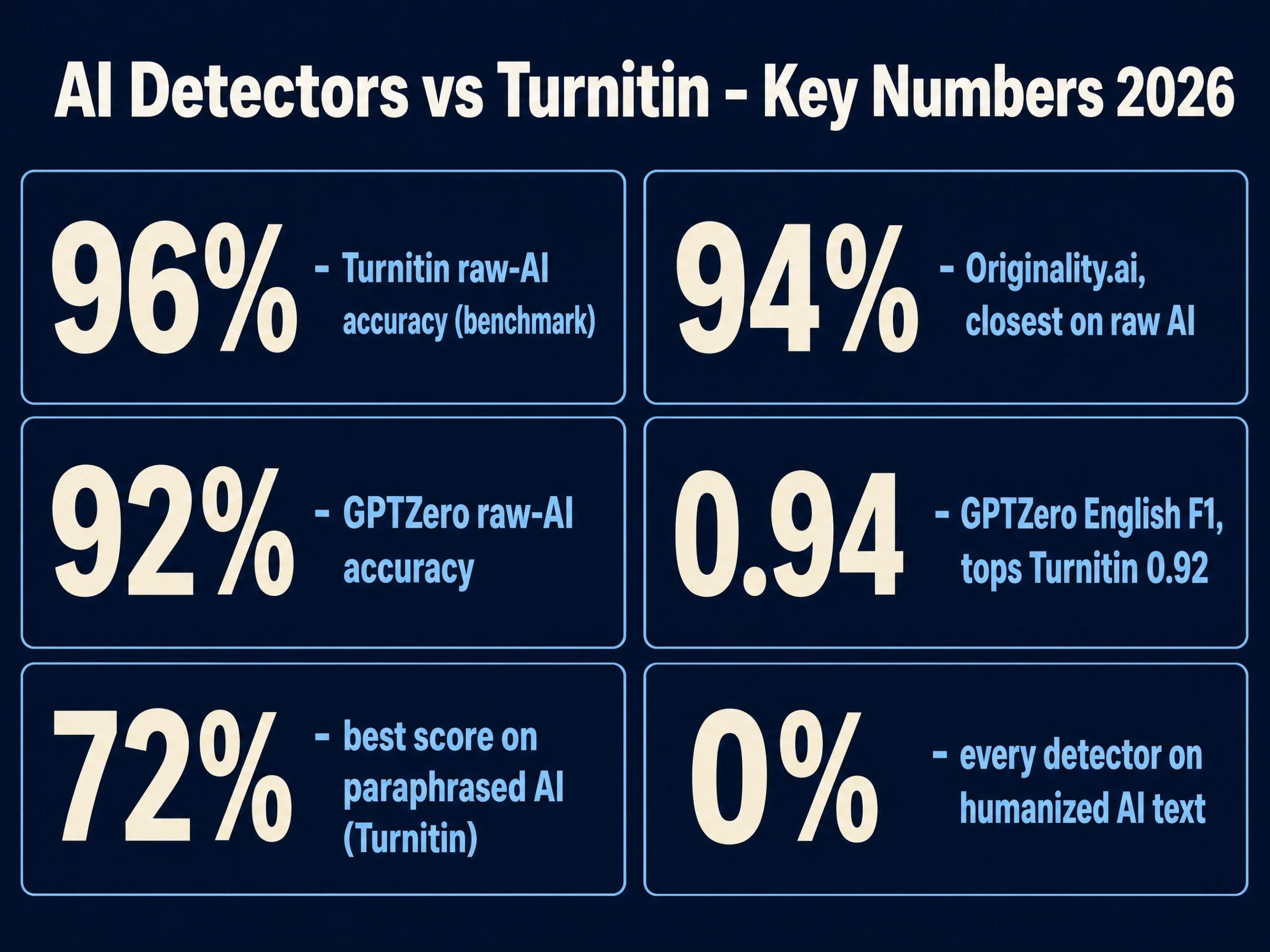 AI detectors vs Turnitin key numbers 2026