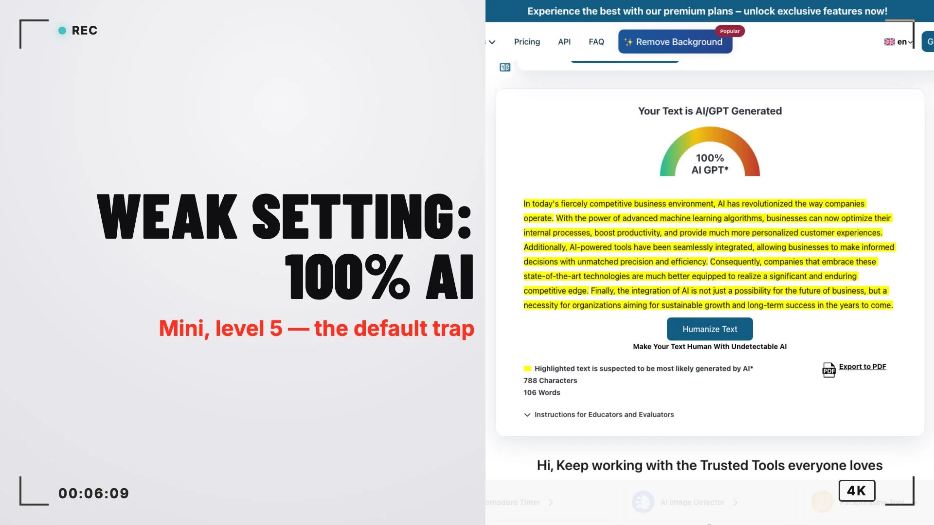 StealthWriter free default setting still detected 100% AI