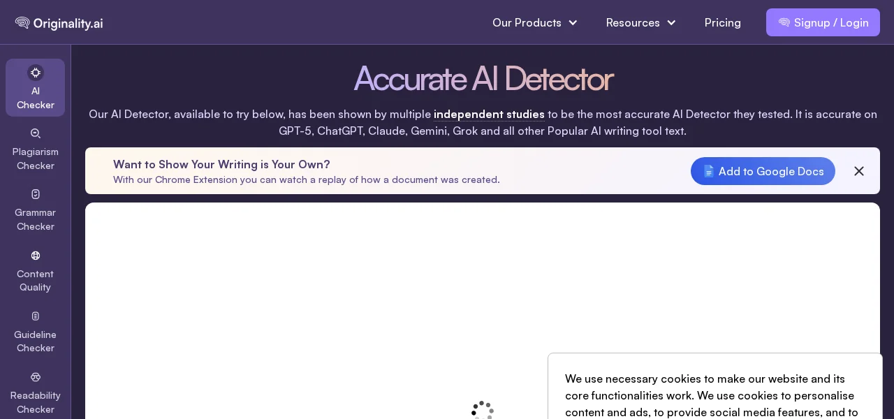 Originality.ai AI detector homepage