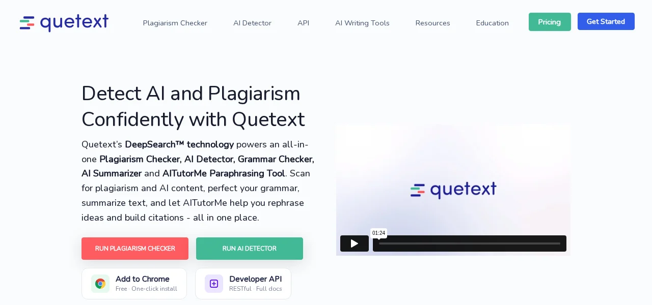 Quetext plagiarism checker homepage