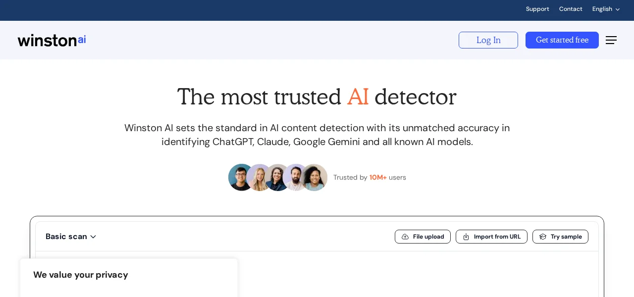 Winston AI detector homepage