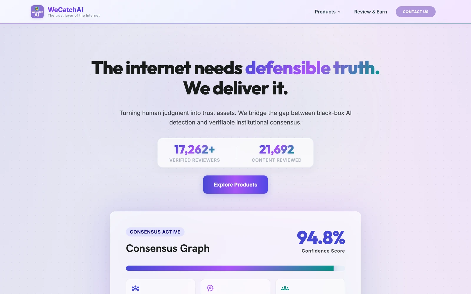 WeCatchAI Human Review - Homepage Screenshot