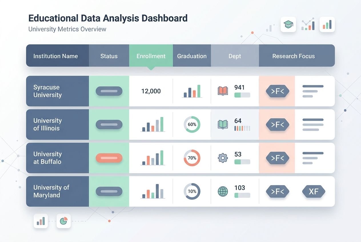 A clean digital table showing transcript notations for AI misconduct at US universities like Syracuse, Illinois, and Buffalo.